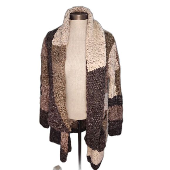 Line Beige Brown Color Block Wool Blend Cardigan Sweater Size XS - Picture 5 of 8